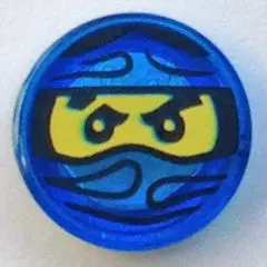 Trans-Dark Blue Tile, Round 1 x 1 with Ninjago Trapped Jay Pattern