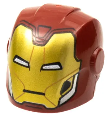Dark Red Minifigure, Headgear Helmet Armor Plates and Ear Protectors with Gold Faceplate, White Eye 