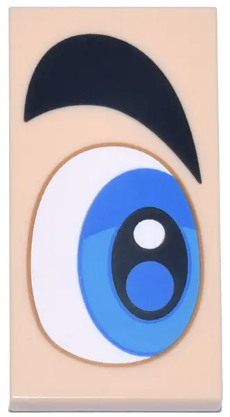 Light Nougat Tile 2 x 4 with White, Blue and Dark Azure Eye and Thick Black Eyebrow Pattern Model Ri