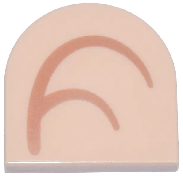 Light Nougat Tile, Round 2 x 2 Half Circle Extended with Medium Nougat Curved Lines Pattern Model Le