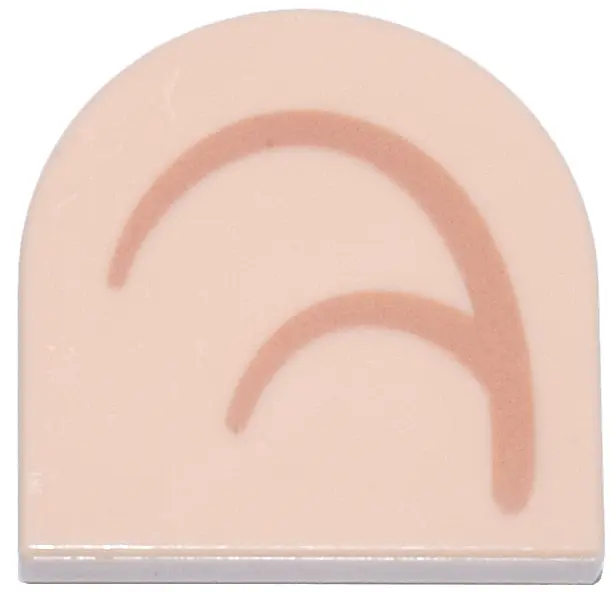 Light Nougat Tile, Round 2 x 2 Half Circle Extended with Medium Nougat Curved Lines Pattern Model Ri