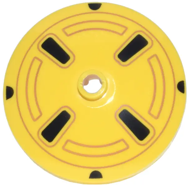 Yellow Dish 4 x 4 Inverted (Radar) with Open Stud with Black and Medium Nougat Hubcap Pattern