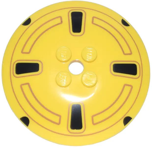 Yellow Dish 6 x 6 Inverted (Radar) - Solid Studs with Black and Medium Nougat Hubcap Pattern