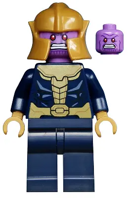 Thanos - Minifigure, Dark Blue and Gold Outfit, Dark Blue Arms, Plain Legs, Helmet