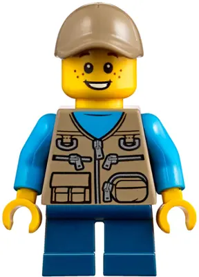 Child - Boy, Dark Tan Vest over Dark Azure Shirt, Dark Blue Short Legs, Dark Tan Cap, Freckles