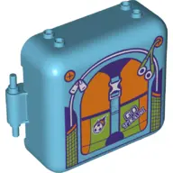 Medium Azure Container, Box 3 x 8 x 6 2/3 Half Front with Backpack with Headphones, Zipper, Flaming 