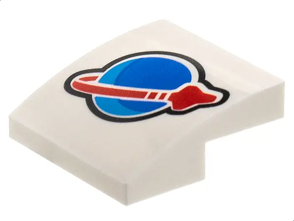 White Slope, Curved 2 x 2 x 2/3 with Blue and Red Classic Space Logo Pattern