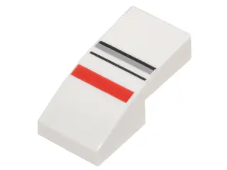White Slope, Curved 2 x 1 x 2/3 with Red, Light Bluish Gray and Black Stripes Pattern