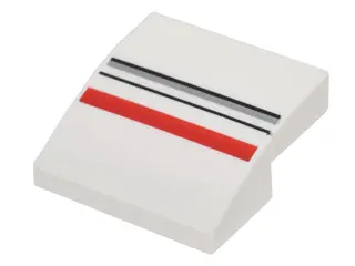 White Slope, Curved 2 x 2 x 2/3 with Red, Light Bluish Gray and Black Stripes Pattern