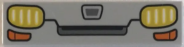 Light Bluish Gray Tile 1 x 4 with Dark Bluish Gray Vehicle Grille and Yellow and Orange Headlights P