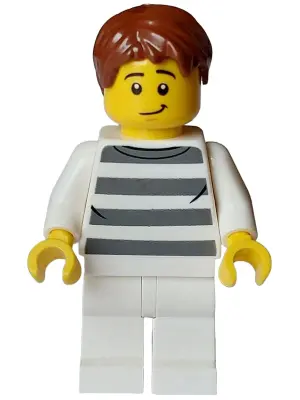 Police - City Bandit Crook Male, White Shirt with Dark Bluish Gray Prison Stripes, White Legs, Reddi