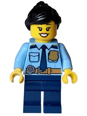 Police - City Officer Female, Shirt with Dark Blue Tie and Gold Badge, Dark Tan Belt with Radio, Dar