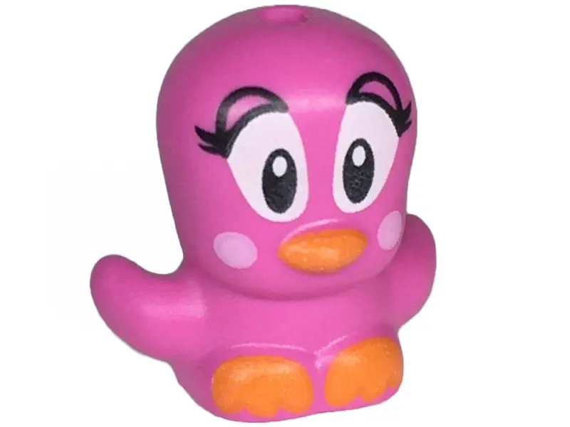 Dark Pink Bird, Chick with Open Wings with Large Black and White Eyes, Eyelids, Bright Pink Circles 
