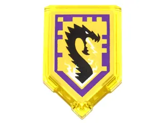 Trans-Yellow Tile, Modified 2 x 3 Pentagonal with Nexo Power Shield Pattern - Storm Dragon