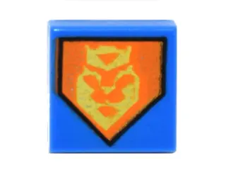 Blue Tile 1 x 1 with Yellow King Symbol on Orange Pentagonal Shield Pattern