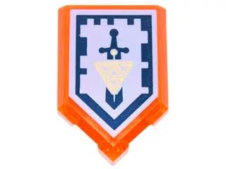 Trans-Neon Orange Tile, Modified 2 x 3 Pentagonal with Nexo Power Shield Pattern - Backfire