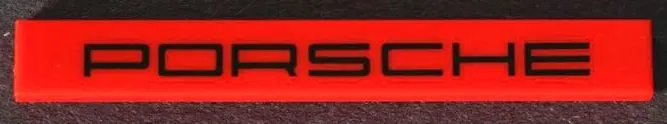 Red Tile 1 x 8 with Black 'PORSCHE' Pattern