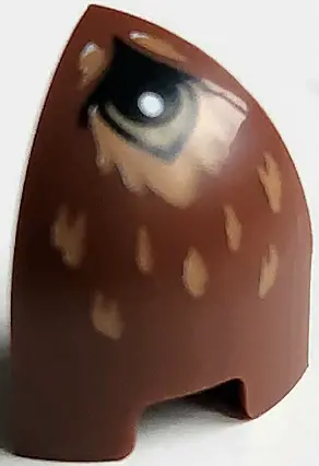 Reddish Brown Slope, Curved 1 x 1 x 1 1/3 Corner Round with Black and Dark Tan Wolf Eye and Medium N