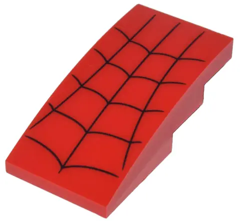 Red Slope, Curved 4 x 2 with Black Spider Web Pattern