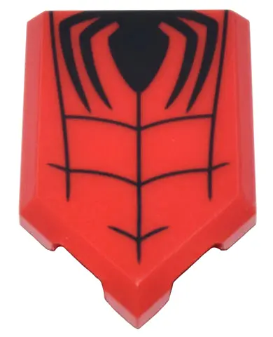 Red Tile, Modified 2 x 3 Pentagonal with Black Spider Half and Web Pattern
