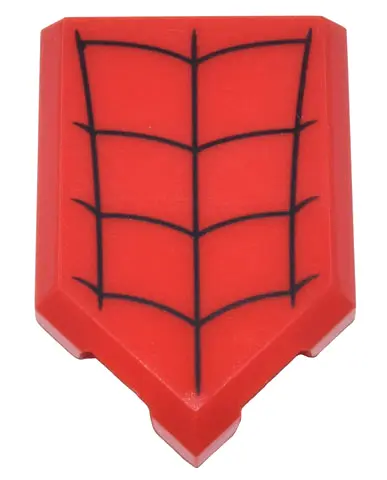 Red Tile, Modified 2 x 3 Pentagonal with Black Spider Web Pattern