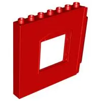 Red Duplo Wall 1 x 8 x 6 Hinge on Right with Window Opening