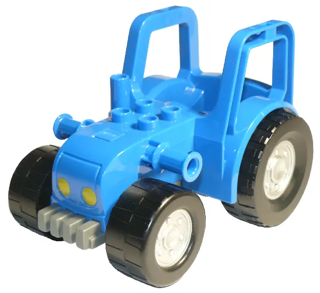 Blue Duplo Farm Tractor with 2 x 2 Studs on Hood and Yellow Headlights Pattern