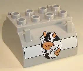 Light Bluish Gray Duplo Container Tank Upper Section with Cow Holding Glass of Milk Large Pattern