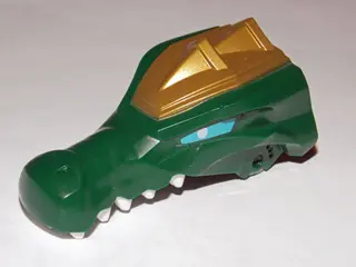 Dark Green Large Figure Head Modified Chima Crocodile Jaw Upper with Teeth and Gold Armor Pattern