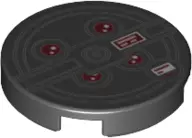 Black Tile, Round 2 x 2 with Bottom Stud Holder with Red Lights and Black Concentric Circles (Proton