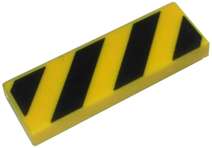 Yellow Tile 1 x 3 with Black Danger Stripes Pattern