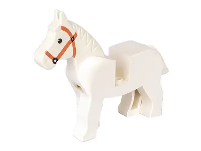 White Horse with Black Eyes, White Pupils and Dark Orange Bridle Pattern