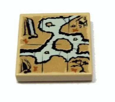 Tan Tile 2 x 2 with Map Cave, Tree, House, Waterfall Pattern