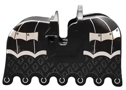 Black Horse Barding, Ruffled Edge with Silver Armor and Fleur-de-lis Pattern