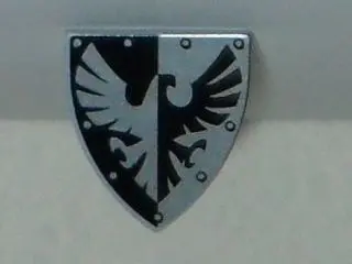 Light Bluish Gray Minifigure, Shield Triangular Short with Black and Silver Falcon and Rivets Patter