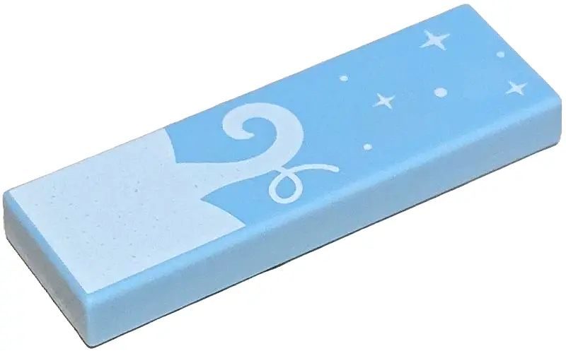 Bright Light Blue Tile 1 x 3 with White Pumpkin Top, Stem, Dots and Sparkles Pattern