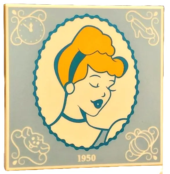 White Tile 4 x 4 with Bright Light Orange and Dark Azure Cinderella Portrait in Oval Frame with Whit