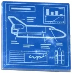Blue Tile 2 x 2 with Space Shuttle Blueprint Pattern