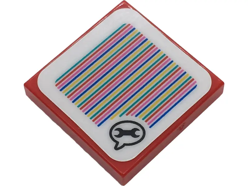 Red Tile 2 x 2 with Super Mario Scanner Code Toad Speech Bubble with Wrench Pattern (Sticker) - Set 