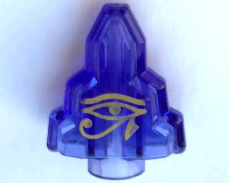 Trans-Purple Rock 1 x 2 Crystal Stepped with Gold Egyptian Eye of Horus Moonstone Pattern