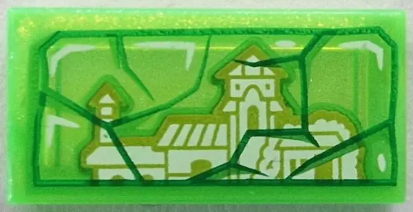Satin Trans-Bright Green Tile 1 x 2 with Green and Bright Green Cracks and Lime and White Casa Madri