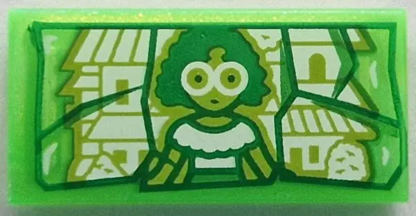 Satin Trans-Bright Green Tile 1 x 2 with Green and Bright Green Cracks, Lime and White Mirabel Madri