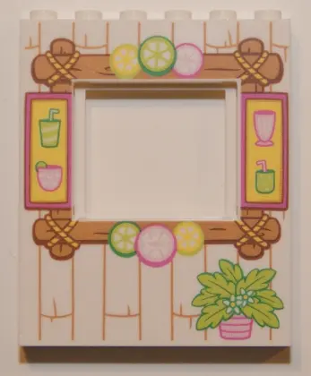 White Panel 1 x 6 x 6 with Window with Wood Frame with Drinks, Citrus Fruits and Potted Plant Patter