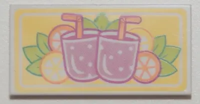 White Tile 2 x 4 with Magenta Drinks with Straws and Citrus Fruits on Yellow Background Pattern