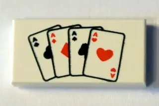 White Tile 1 x 2 with Playing Cards Four Aces Pattern