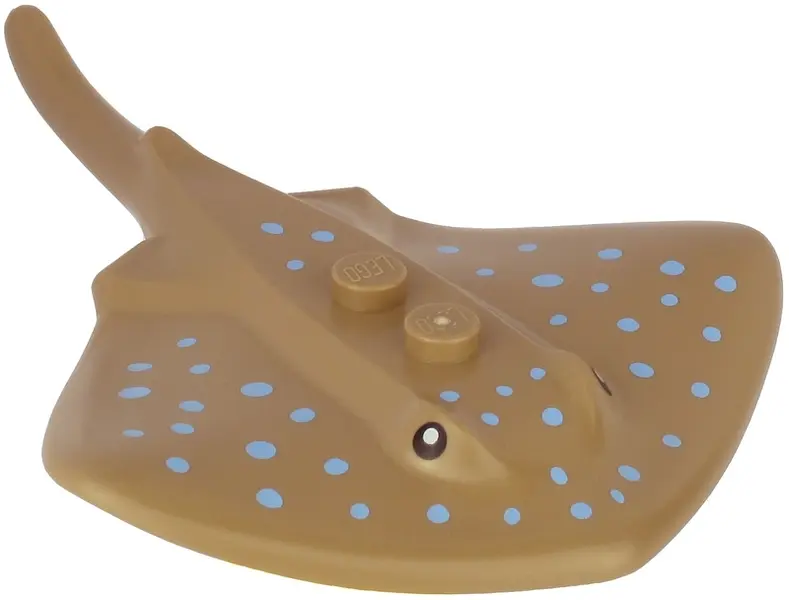 Dark Tan Manta Ray / Stingray with 2 Studs with Black Eyes and Bright Light Blue Dots Pattern