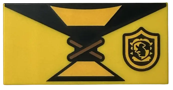 Yellow Tile 2 x 4 with Quidditch Robe Tied over Shirt with Bright Light Orange and Black Stripes, Hu