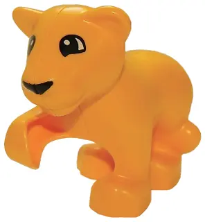 Bright Light Orange Duplo Cat, Large, Baby Cub, Raised Paw (Lion) with Eyes Semicircular Pattern