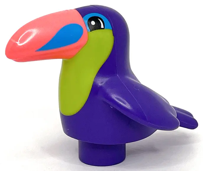 Dark Purple Duplo Bird Toucan with Lime Chest and Dark Pink Beak Pattern
