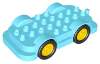 Medium Azure Duplo Car Base 4 x 8 with Yellow Wheels with Black Tires